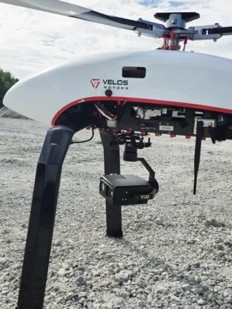 Gremsy VIO F1 EO-IR camera attached to Velos V3 UAV helicopter