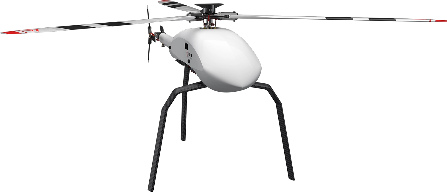 White Velos V3 heavy load, unmanned helicopter with advanced dual rotor system