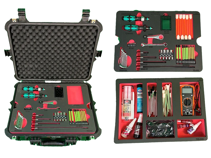 Velos V3 UAV helicopter professional tool case with organized maintenance and setup equipment